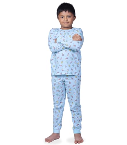 Image of Hestia | H.NSG.7 | Kids Nightwear | Sleepwear | Cotton | Trouser Full Sleeves Tshirt | Elastic Waist | Night Dress with Pyjama Tshirts for Boys | Breathable Fabric | Set 1