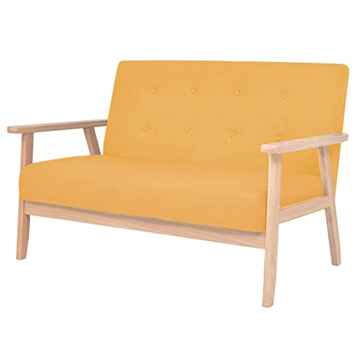 Mhdvray Canapé 2 places jaune 113,5 x 67 x 73,5 cm, en bois massif et polyester, petit canapé scandinave pour salon, chambre d'adolescent ou cuisine, peu...