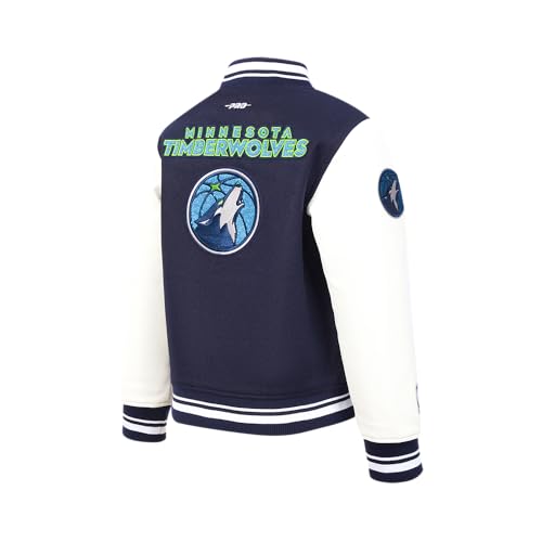 Pro Standard BIG KIDS NBA MINNESOTA TIMBERWOLVES RETRO CLASSICS VARSITY JACKET MIDNIGHT NAVY/WHITE S - Image 4