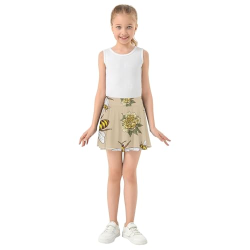 Girls Skorts Athletic Shorts Tennis Skirts for Kids Pleated Cheer Skirt Vintage Botanical Flowers Bees 3t3