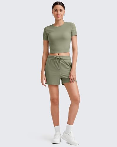 G4Free Workout Shirts for Women Slim Fit Comfy Skin-Friendly Soft Short Sleeve Tees Wicking Lightweight Casual Activewear Tops(Gray Olive,XS) — view 3