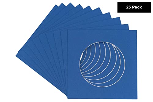Royal Blue Acid Free 16x16 Circle Picture Frame Mat with White Core Bevel Cut for 12x12 Pictures - Fits 16x16 Frame - Pack of 25 Matboard Show Kits With Acid Free Backings & Clear Bags