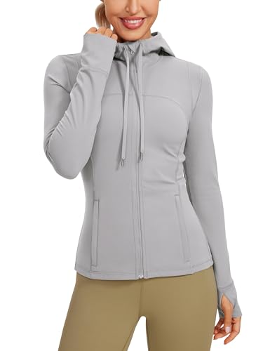 Image of CRZ YOGA Butterluxe Hoodie Jackets Hip Length | Extremely Soft, Athletic, Slim Fit, Full Zip, Back Mesh Vent, Side Zip Pockets, Thumb Holes, for Women