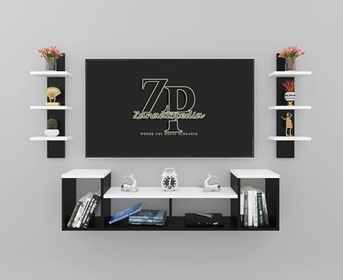 Zanaatopedia TV Entertainment Unit with Speaker Holder/TV Stand Wall Mount/Engineered Wood TV Panel/Set-Up Box Holder/TV Cabinet for 43″ LCD(Tv Unit 32x 8 with 2 Ladder) Colour (W & B) Zanaatopedia TV Entertainment Unit with Speaker Holder/TV Stand Wall Mount/Engineered Wood TV Panel/Set-Up Box Holder/TV Cabinet for 43″ LCD(Tv Unit 32x 8 with 2 Ladder) Colour (W & B)