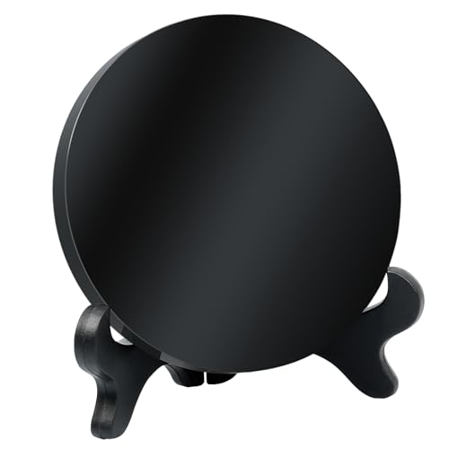 Yuepin Miroir à Scrying en Obsidienne Noire, Miroir de Divination avec Support et Boîte pour la Décoration, Méditation, Guérison, Sorcellerie et Les...