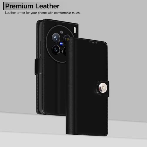 Image of Pikkme Flip Cover Leather Finish | Inside TPU with Card Pockets | Wallet Stand and Shock Proof | Complete Protection Button Flip Case for Vivo X200 Pro 5G(Black)