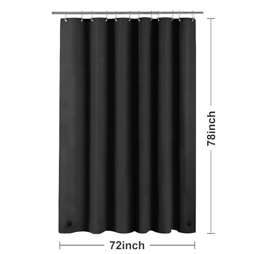 Image of Barossa Design Black Long Shower Curtain Liner 78 inch Height - 3 Magnets & Waterproof Lightweight PEVA Shower Liner for Bath Tub, PVC Free, Metal Grommets, Black, 72x78