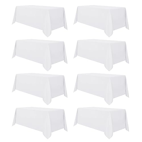 Image of sancua 8 Pack White Tablecloth 90 x 132 Inch - Rectangle Table Cloth for 6 Feet Tables Stain and Wrinkle Resistant Washable Polyester Table Cover for Dining Wedding Banquet Party Buffet Restaurant