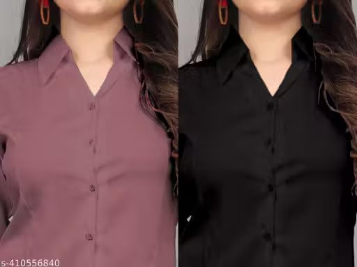 Image of Women's Solid Formal Shirt (Pack of 2)-Pink, Mint Green-1 P3