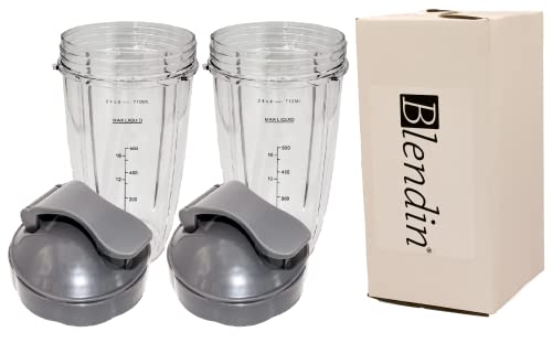 Blendin 24Oz Tall Cup With Flip Top To Go Lid - Replacement Jar Compatible With Nutribullet 600W, 900W, Nb-101B, Nb-101S, Nb-201, Nbr-0601, Nbr-1201, Nb9-1301, 900 Pro Series - Premium Parts (2 Pack) #TOP7