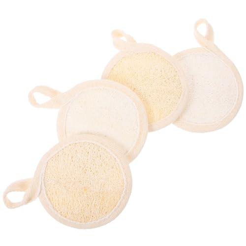 JECOMPRIS Almohadillas Exfoliantes Faciales de Lufa Rostro, 4 Piezas, Tamaño 8x8 Cm, Color Beige Borde, Esponja Natural Suave para Limpieza Profunda y Cuidado Facial Mujer
