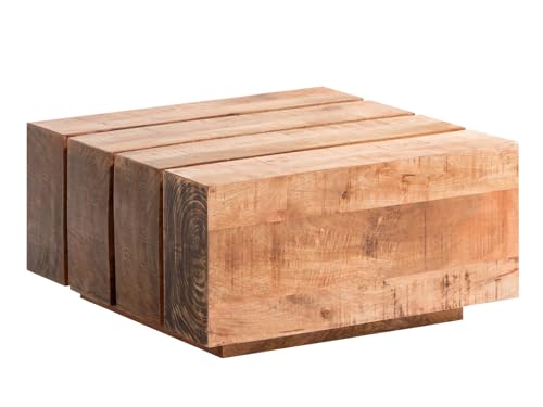 Woodkings Couchtisch Dakota | 70x70 aus rustikalem Massivholz | Balkentisch für das Wohnzimmer | Langlebig & Stilvoll