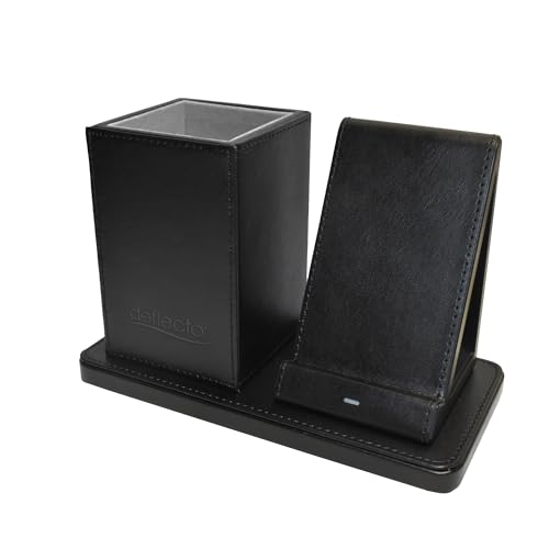 Deflecto Wireless Charging Desk Organiser - Black - Pen Holder Desk Tidy Wireless Charging Station - Wireless Charger for iPhone - Wireless Charger Samsung - QI Certified Wireless Phone Charger Stand