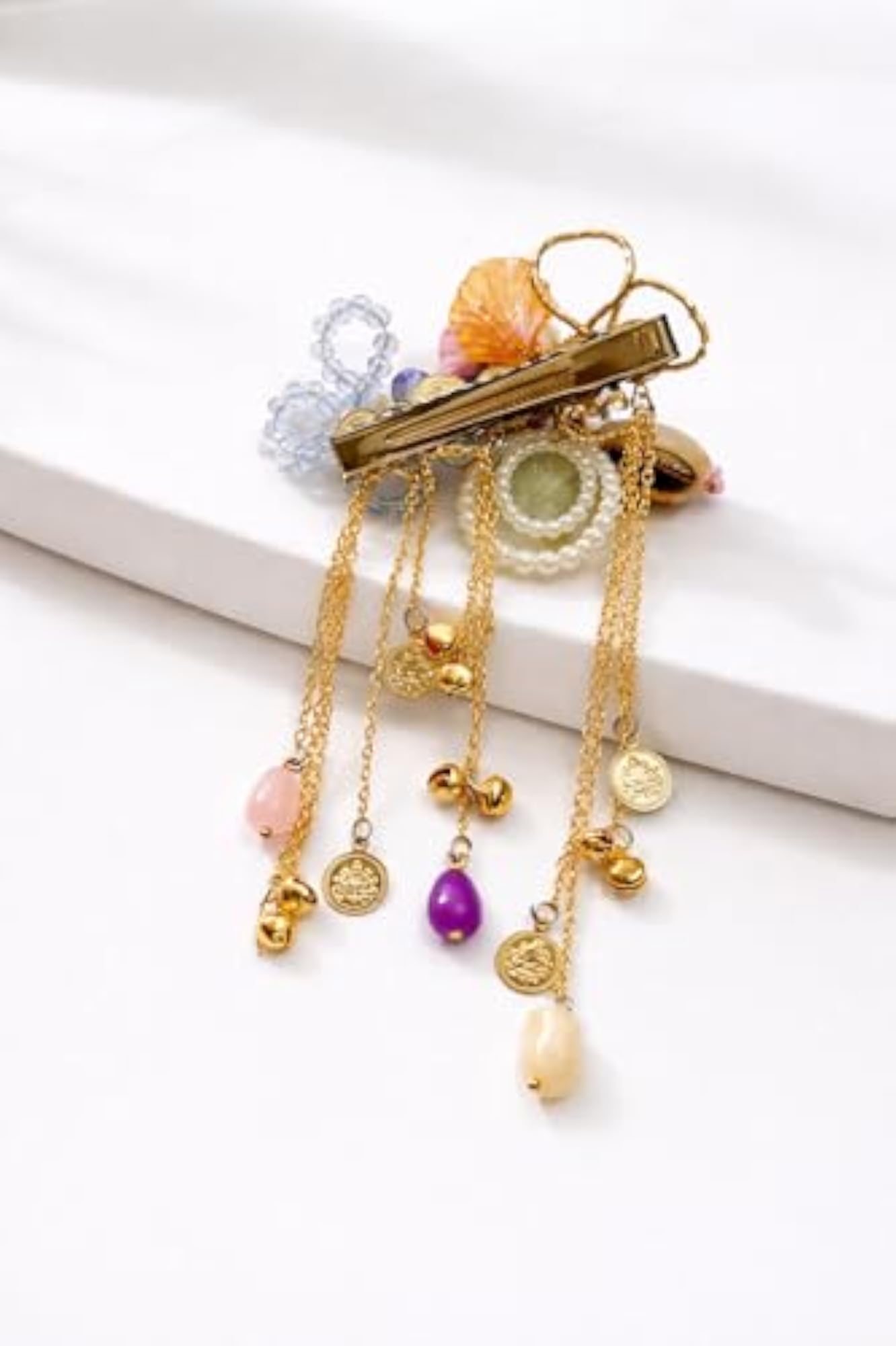 Floral Hair Clip with Tassel Chains for Women