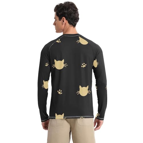 Cute Gold Cats Silhouette UPF 50+ Sun Shirts for Men, Rash Guard Long Sleeve, Lightweight, Quick Drying, Elasticity, with Water Fishing2