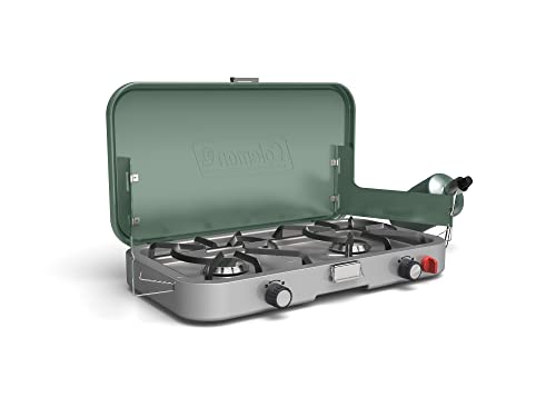 Coleman Cascade™ 3-in-1 2 Burner Gas Cooking Camping Stove, Portable and Durable, 2 Wind Guards, Includes Cat Iron Griddle and Grill