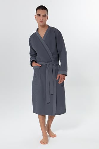 Image of SEYANTE Mens Premium Waffle Knit 100% GOTS Certified Turkish Organic Cotton Kimono Robe