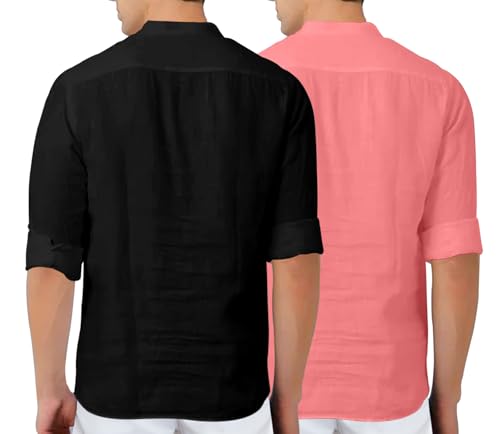 Image of Zombom Men's Combo Cotton Polyester Blend Solid Full Sleeve Straight Regular Fit Mandarin /Chinese Collor Kurta (Pack of 2)