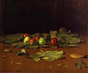 Peinture à l'huile d'art Apples and Leaves 1879 reproduction de prestige 12x16