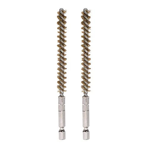 HARFINGTON 2pcs Brass Bore Brush 8mm Dia Cleaning Wire Brush with Handle 1/4 Inch Hex Shank for Tubes, Ports, Bearings