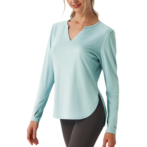 SG Edge Women's V-Neck UPF 50+ Long Sleeve Swim Rash Guard Shirt Quick Dry Lightweight Moisture Wicking