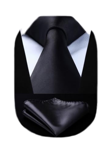 HISDERN Mens Solid Color Ties Formal Satin Necktie and Pocket Square Set Classic Wedding Business Tie & Handkerchief