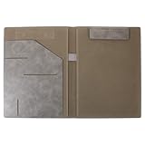 PACKOVE Pu Business Ordner A4 Dokumentenhalter mit Metallklammern und Stifthalter Business Portfolio Organizer Aktenmappe für Büro und Vorstellungsgespräche Grauer Magnetischer Büromappe
