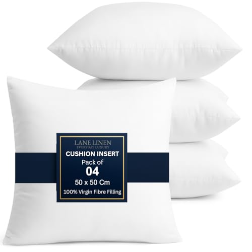 LANE LINEN Cushion Inserts (Pack of 4) 50x50 cm (20x20 inch) Pillow Inserts - Hollowfibre Inner Pads for Sofa or Bed White Cushion Fillers