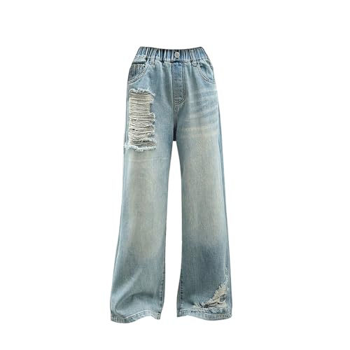 Baggy Jeans for Girls Ripped Wide Leg Elastic Waist Distressed Denim Pants Fall Streetwear Casual Trousers