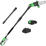 Cordless Pole Saw 8-Inch,15-Foot Max Reach Pole Saw for Tree Trimming, 16ft/s Speed, Auto Oiling, Multi-Angle Pole Chainsaw with 2.0Ah Battery & Charger
