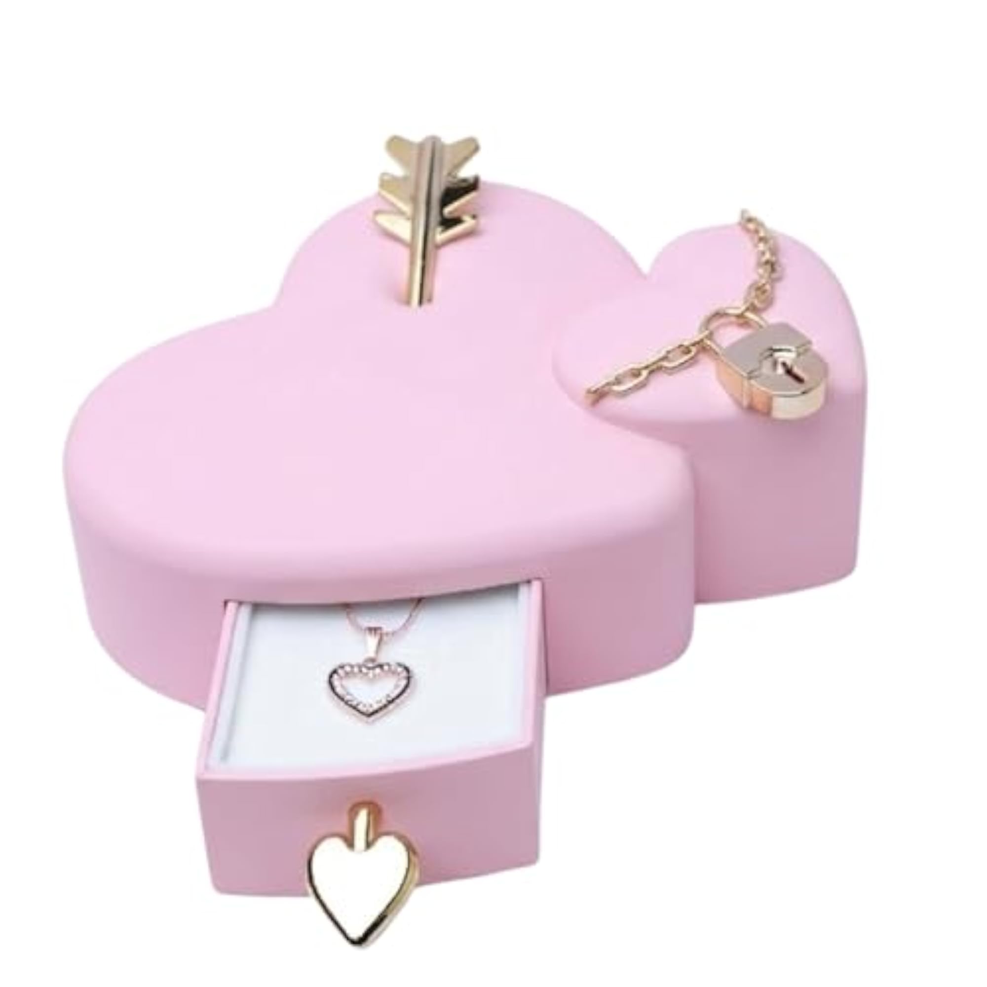 Heart Shape Jewelry Box with Arrow & Love Lock Design