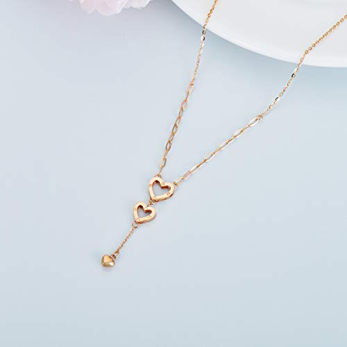 18K Rose Gold Heart Necklace For Women, Real Gold Chain And Y Pendant, Love Jewelry Valentine's Day Gifts For Wife/Mother/Girlfriend 16-17 Inch #TOP30