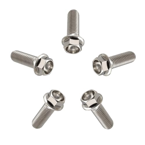 Image of Rison Titanium Bolts Titanium Flanged Hex Head Bolt M6x1.0x10mm 6AL4V Aerospace Grade Ti Bolt Original Color Titanium Bolt for Motorcycle Car Modification Pack of 5