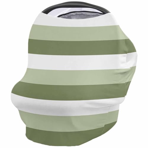 Nursing Cover for Breastfeeding Scarf, Sage Green White Gradient Minimalism Strips Baby Car Covers Super Soft Multi Use for Canopy Shopping Cart Cover Blanket Stroller Cover