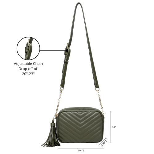 Daisy Rose Quilted Shoulder Cross Body Bag & Detachable Tassel, PU Vegan Leather2