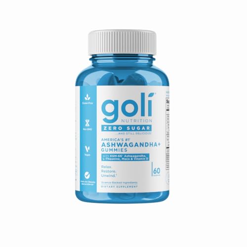 Goli Zero Sugar Ashwagandha Gummies with KSM-66, L-Theanine, Maca and Vitamin D - No Sugar Alcohols - Vegan, Keto-Friendly, Non-GMO