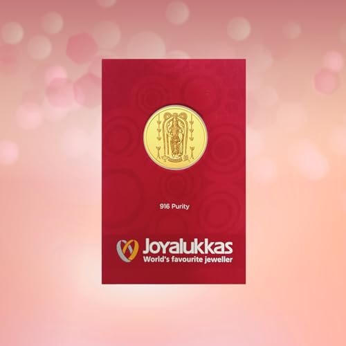 Image of Joyalukkas 22K (916) Purity Gold Coin | Yellow Color | Round Shape | Guruvayurappan /Krishna Design.