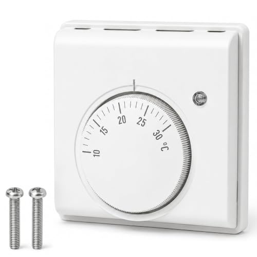 Termostato para Calefacción 220 V, y Eléctrica Regulador de Temperatura Ambiente Mecánico con Interruptor para Aire Acondicionado Central, Pared Termostato de 10 a 30 °C