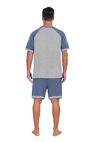 Image of Mens Pajamas Set Lightweight Summer Pjs Sleepwear Soft Comfy Short Sleeve Loungewear With Pocket (S-4X)