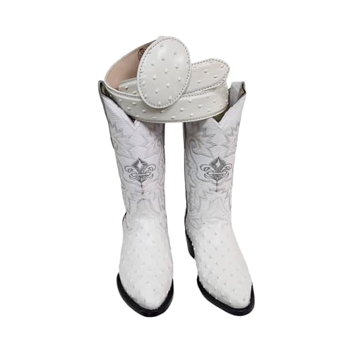 Dona Michi Men’s Ostrich Leather Cowboy Boots White 13 US