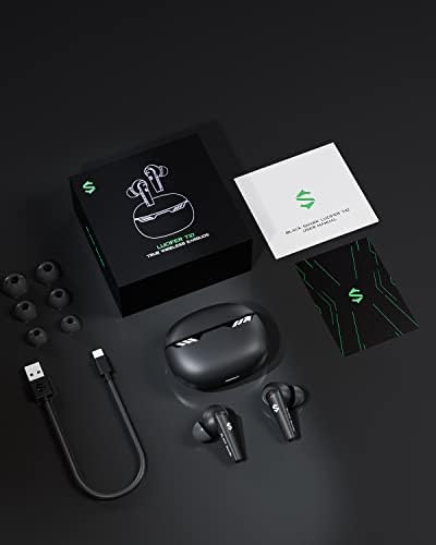 Black Shark Headphone Wireless Earbuds with 5.1 Bluetooth, Gaming Wireless Headphones with 45ms Low Latency, IPX5 Waterproof, 24H Playtime, 10mm Drivers, Cute Led Emoji Indicator, Lucifer T10 - Black