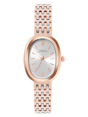 Image of French Connection Sunray Silver Oval Dial with Rose Two Tone Stainless Steel Strap Watch for Womens - FCN0130RTM