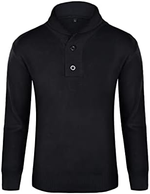 GINGTTO Mens Pullover Sweaters with Button Black Ribbed Shawl Neck Sweater Men Dressy(Black,X-Large)