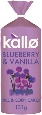 Kallo Blueberry & Vanilla Corn & Rice Cakes, Wholegrain Low Fat Healthy Snacks for Adults & Children, Vegan Friendly, Gluten Free, No Artificial Flavours or Preservatives, Single Pack  1 x 131g