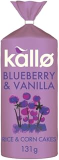 Kallo Blueberry & Vanilla Corn & Rice Cakes, Wholegrain Low Fat Healthy Snacks for Adults & Children, Vegan Friendly, Gluten Free, No Artificial Flavours or Preservatives, Single Pack  1 x 131g