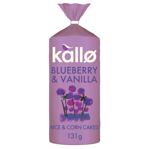 Kallo Blueberry & Vanilla Corn & Rice Cakes, Wholegrain Low Fat Healthy Snacks for Adults & Children, Vegan Friendly, Gluten Free, No Artificial Flavours or Preservatives, Single Pack – 1 x 131g