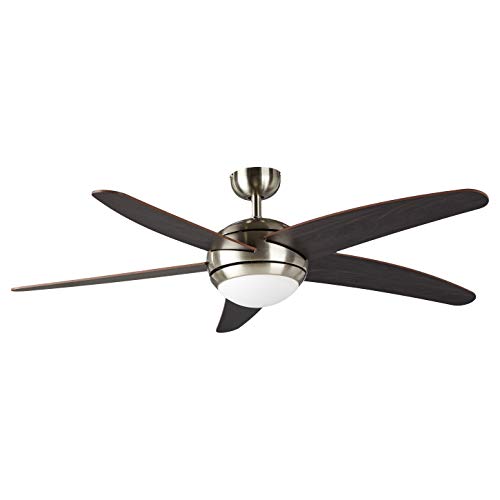 Amazon Basics 52-Inch Ceiling Fan - Includes Integrated Dimmable LED Light Kit and Remote Control - Five Blades, Satin Chrome Finish Amazon Basics 52-Inch Ceiling Fan - Includes Integrated Dimmable LED Light Kit and Remote Control - Five Blades, Satin Chrome Finish