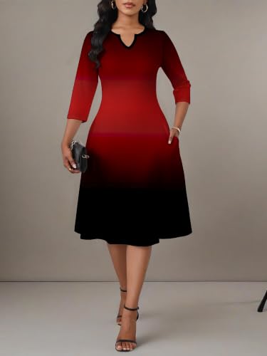 Image of PinkPatty Women's Casual 3 /4 Sleeve Midi Dresses Fit and Flare Church Work Dress with Pockets