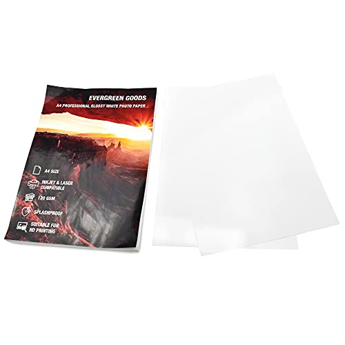 Evergreen Goods™ 50 Sheets A4 Glossy White Double Sided Photo Paper | 120 GSM - High Definition Printing, Card Stock | Inkjet & Laser Printable