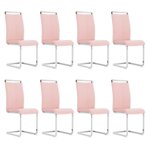 Image of Baysitone Modern Dining Chairs Set of 8, Side Dining Room Chairs, High Back Kitchen Chairs with Faux Leather Padded Seat for Dining Room,Kitchen, Living Room Pink